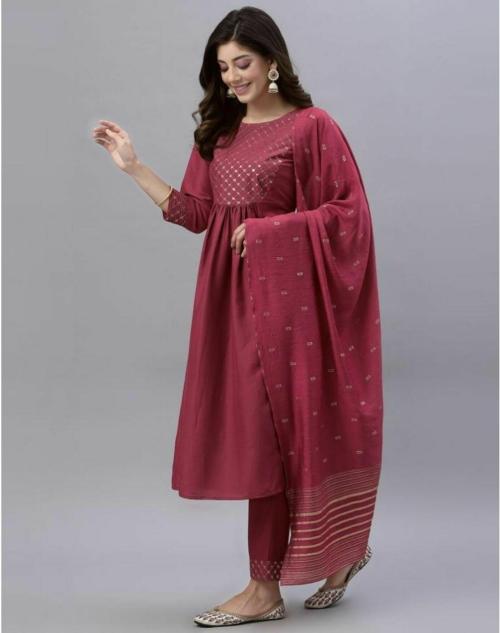 Mevika Onion Pink Kurti With Pant And Dupatta