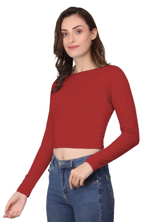 AD2CART A1138 Women's Cotton Boat Neck Crop Top Full Sleeve Readymade Saree Blouse