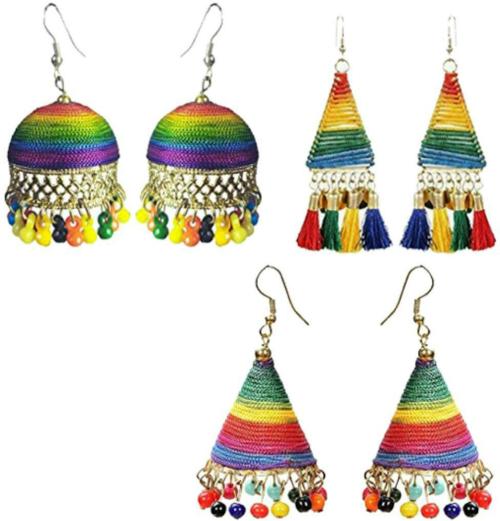 Buy Art Sundari GoldPlated Alloy Round Cone Jhumka and Triangle Tassel