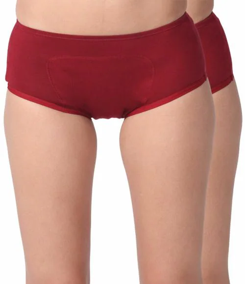 Adira | Stain Free Period Panties | Boxer Fit For High Flow | Reusable | With Support Patch For Pad | Leakproof & Skin Friendly | For School, Travel & Work | Pack Of 2 | Maroon | XL