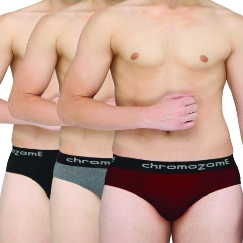 Chromozome Men Blk-Maroon-Charcoal Mel Solid 100% Cotton Pack of 3 Briefs