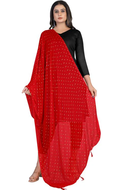 Kemza Women's Printed Soft Chiffon Dupatta (Red) Jaipuri Star Print Chunni