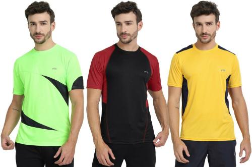 Ftx Men Green, Gold, Black Solid Pack Of 3 Round Neck T-Shirt (S)