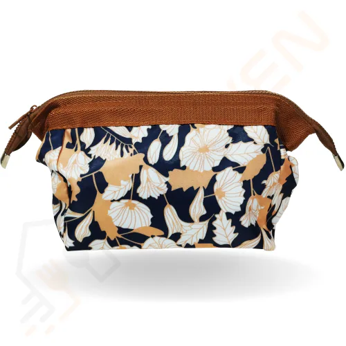 FRIJVEN Print Design 9cms Cosmetic Makeup Pouch, Women's Toiletry Storage Organizer Purse, Grooming Kit Small Makeup Case, Travel Bag (Brown)