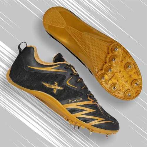 Vector X FLYER-SPIKE Running Spike Shoes for Men with Removeable Spike(Black/Gold)