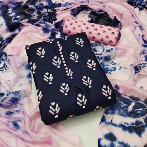 Panzora Chic Cotton Ensemble with Saburi Print Chinon Dupatta Salwar Suit Dress Material