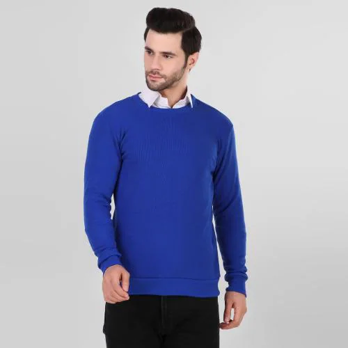 DIAZ Men's Cotton Crew Neck Sweatshirt/Sweater Men High Neck Full Sleeve Winter Sweater Size XL Color Royal