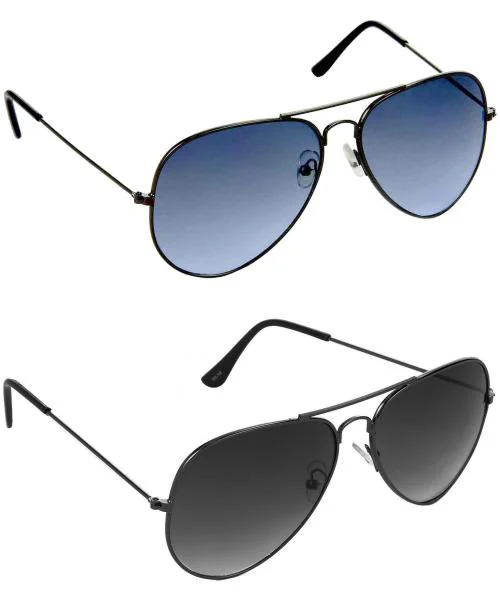 Red Leaf Men & Boys Aviator Sunglasses Grey Frame, Blue & Grey Lens (Medium) Pack of - 2