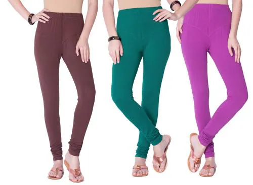 Dollar Women's Missy Mpurple DZGreen and Hot Falsa Color Combo Pack Churidar Leggings