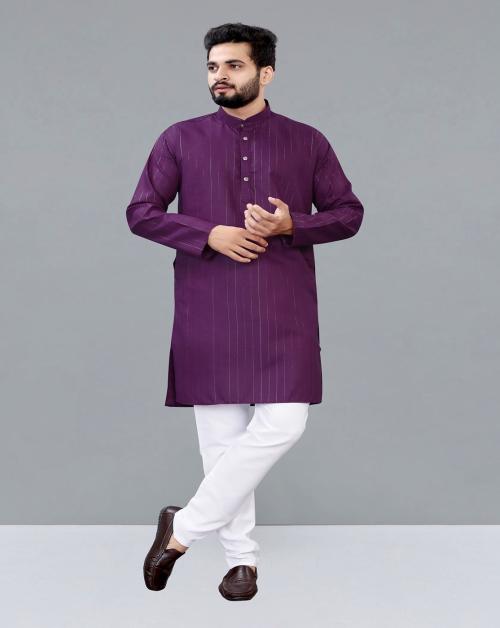 CRYSTAL REVENUE Men's Cotton Rayon Kurta Pajama Set For Festival And Wedding Wear (Purple) - XX-Large