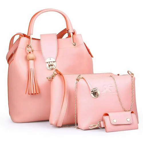 Speed X Fashion Women Pink Top Handle Tote Bag, Cross Body Handbag, Mini Satchel Bag, Pocket Purse (Combo Of 4)