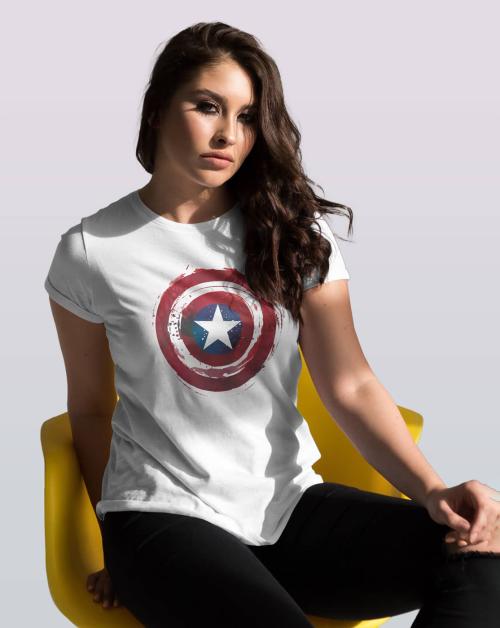 Macmerise Captains Shield Symbolic White T-shirt for Womens