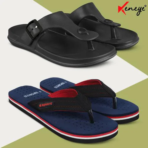 Keneye Ultra Soft Comfortable & Breathable Upper Flip Flop & Slipper Combo For Men Pack Of 2 Pair