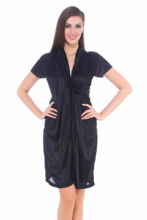Fasense Women Satin Sleepwear & Nightwear Short Wrap Gown Set