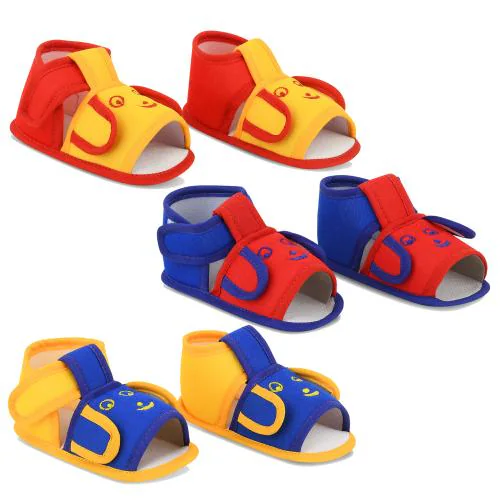 SMARTOTS Pack of 3 Stylish Baby Boy Sandal 0-9 Month | Skin Friendly Comfortable Baby Girl Sandals 0 Size | Baby Boy Shoes New Born | Baby Shoes 0 Size | Baby Shoes | Sandals for Baby Girl, Color-Yellow, Red, Blue