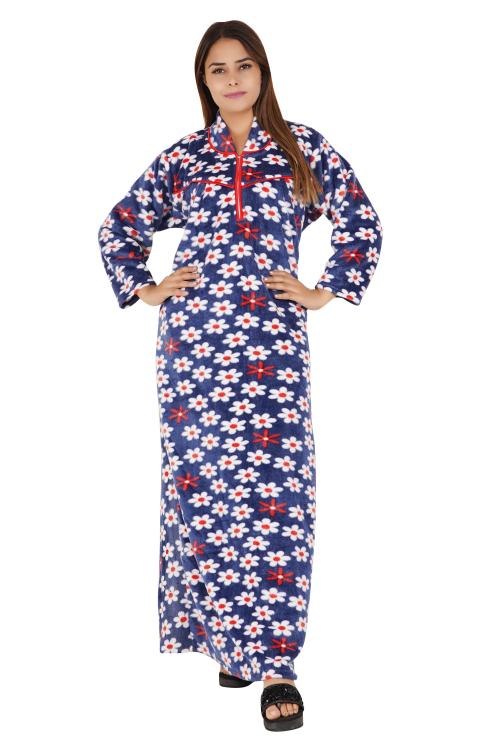 NACNO Women's Woolen/Winter Super Soft Kambal Nighty/Maxi/Nightgown Blue