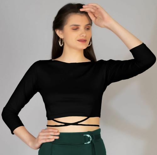 AD2CART A4380 Women Boat Neck 3/4 Sleeve Criss CrossTop for Women