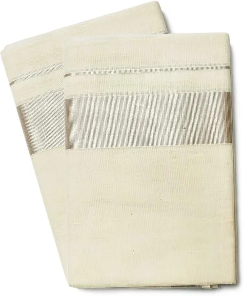 VAIRAVAA TEX Men Silver, White Solid Cotton Linen Blend Dhoti