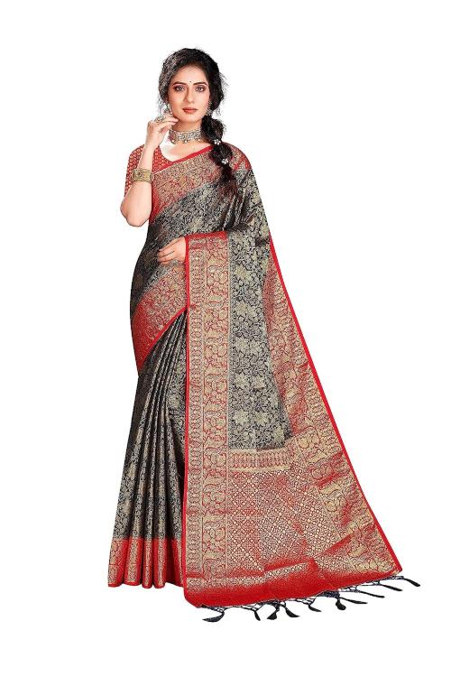 Stuvan Silk Maker's Women'S Nylon Silk Saree With Unstitched Blouse Piece