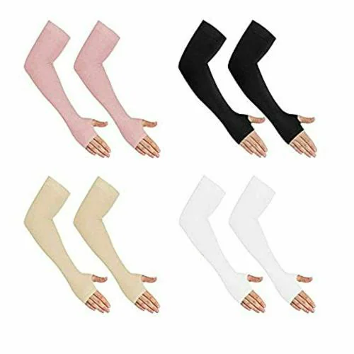Cotson Cotton & Spandex UV Protection Cooling Arm Sleeves for Men & Women. Perfect for Cycling, Driving, Running, Basketball & Outdoor Activities (Free Size, 4 Pairs)