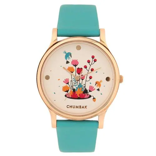 Chumbak Analog Off White Dial Blue Strap Watch For Women