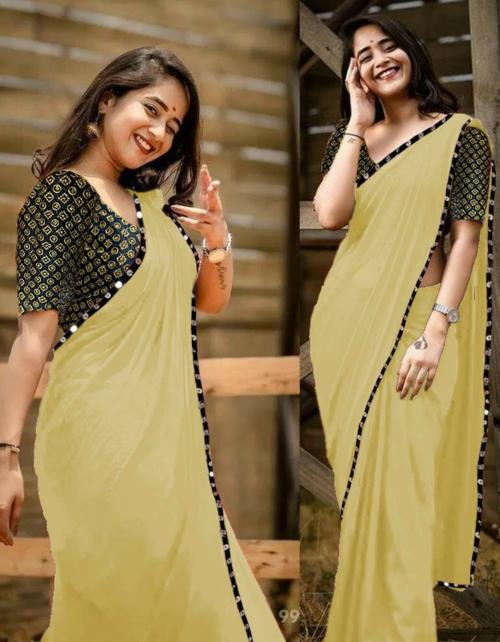 Sareez House Women Beige Solid Georgette Bollywood Saree (Zomato-Kanch-Chiku)