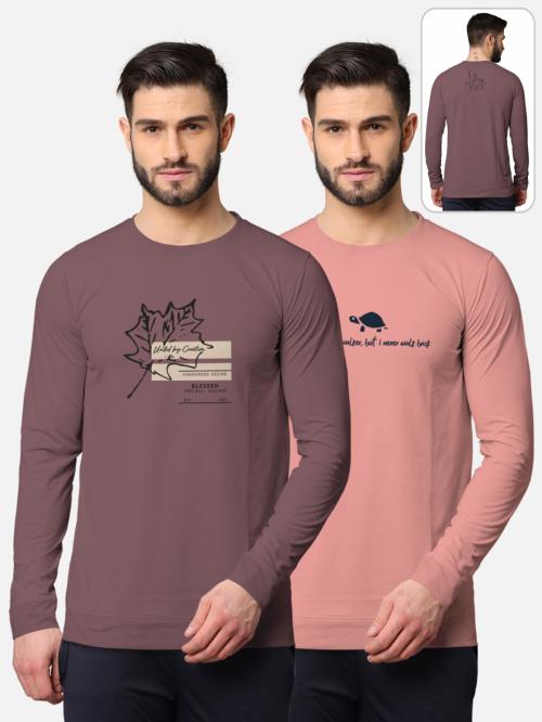 Buy BULLMER Men Multicolor Cotton Blend Graphic Pack of 2 Tshirt T