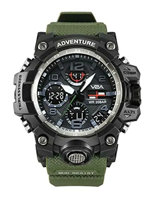 V2A Military Green Chronograph Analogue and Digital Sports Watch for Men and Boys (Army Green)