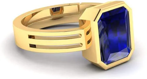 Chopra Gems & Jewellery Gold Plated Brass Blue Sapphire Gemstone Ring (Men and Women) - Adjustable (brassstonering28)