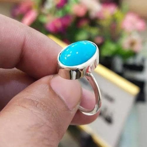 Natural Nishapuri Firoza Stone Silver Plated Ring For Astrology Purpose By Jaipur Gemstone