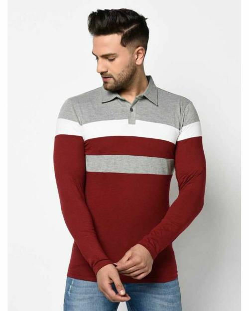 Buy Glito Color Blocked Multicolor Full Sleeves Polo Tshirts For Men's