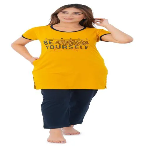 Dart Line Top & Pyjama Set for women-mustard-M