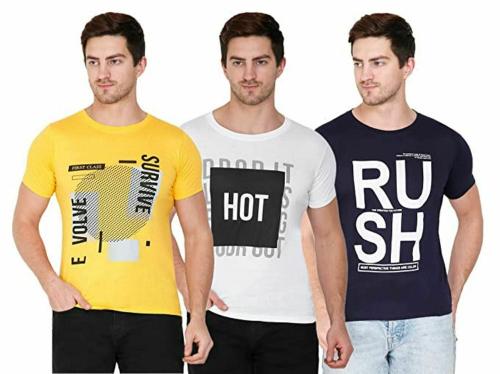 Matelco Men's Printed Round Neck T-Shirt (Pack of 3) (Multicolored)