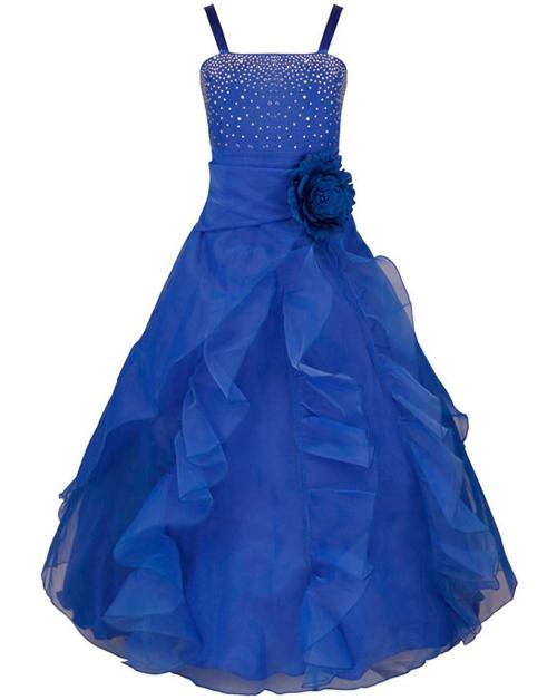 HUNOOR Girls Blue Solid Polyester, Net A- Line Dress