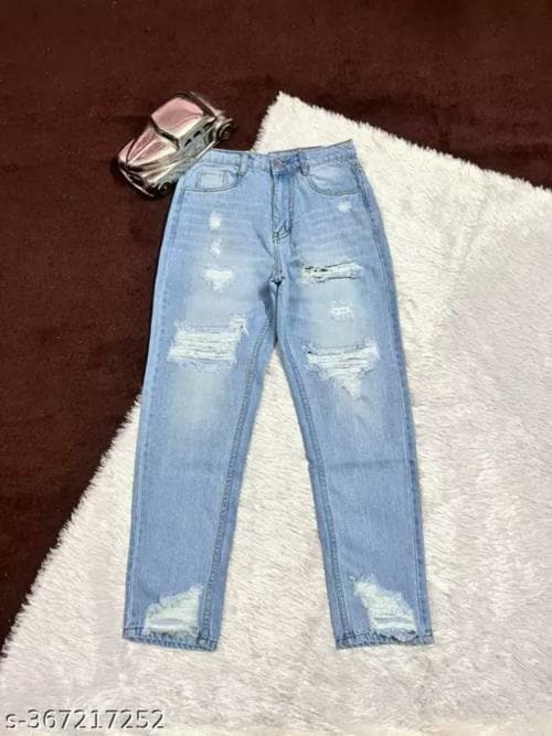 SONBAI Girls Ladies Women Trending Pure Denim Funky Momfit Jeans in your pocket friendly rates - Light sky Blue (34)