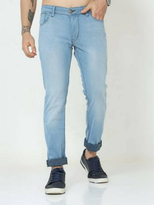 Vudu Men Blue Solid Cotton Slim Jeans Size 36