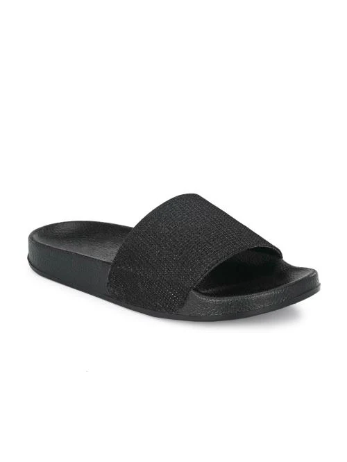 BUCIK Women's Black Synthetic Leather Slip-On Casual Sliders