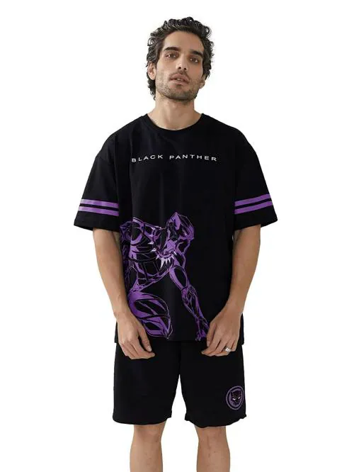 The Souled Store Men Black Printed Cotton, Polyester T-Shirts