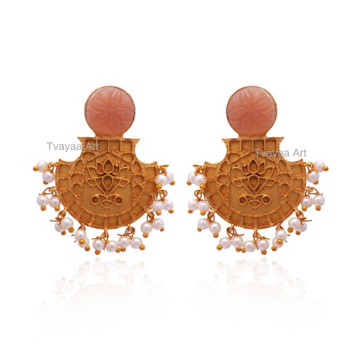 Tvayaa Art Handmade Designer Earrings Matte Gold Polish Jewellery For Girls
