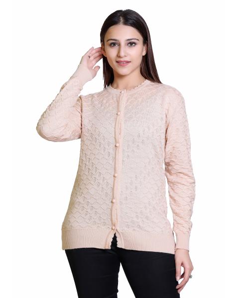 Deeanna Woollen Full Sleeve Round Neck Self Design Short Cardigans For Women