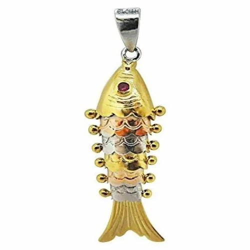 ELOISH Two Tone Fish Gold Plated Sterling Silver Pendant with Sterling Silver Chain.Silver Pendant with Chain.
