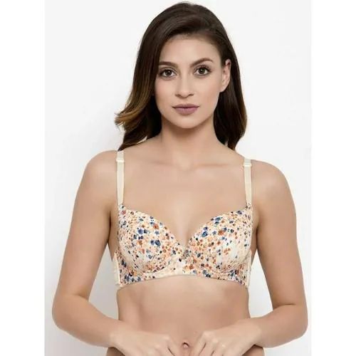 Women's Printed Heavily Padded Underwired Push-Up Bra Skin (Best Fit 34B & 34C)