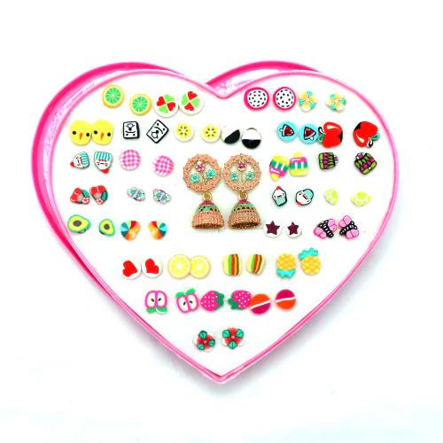 Honbon 30 Pair Ear Studs With Plastic Back & 1pc Flower Design Jumka/kundal for Women & Girls