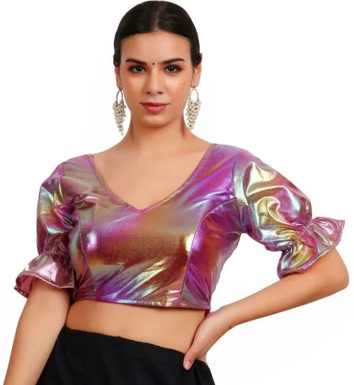 Trendzmy Women Rani Pink Embellished Crepe V-Neck Blouse, Free Size