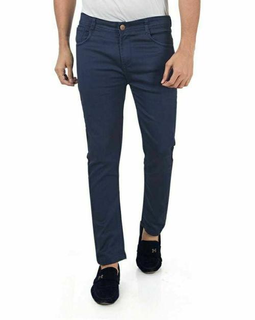 stylophile Men Dark Blue Solid Cotton Lycra Blend Jeans - 34