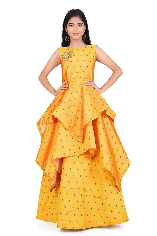 NOYYAL Girls Yellow Maxi Gown Dress for Kids 13-14 Years