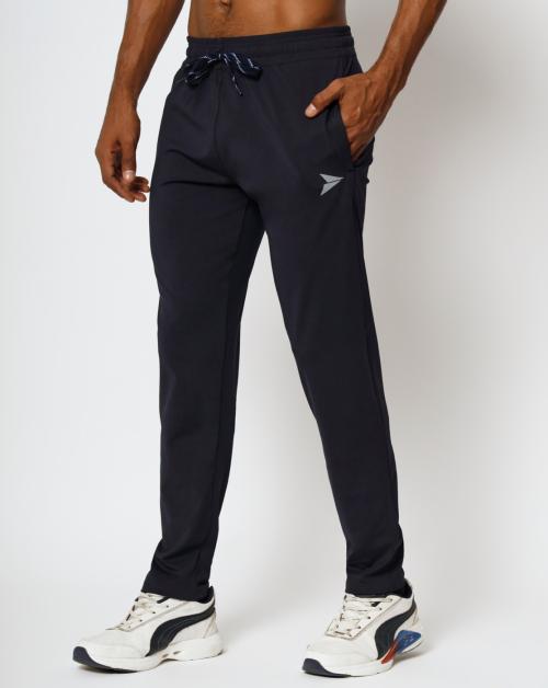 FITINC Navy Blue Men's Stretchable Track Pants with 2 Zipper Pockets - Slimfit Lower for Workout & Casual Wear