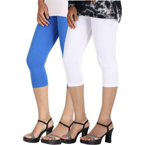 Pixie Store Women Multicolor Solid Cotton Lycra Capris (Pack of 2)
