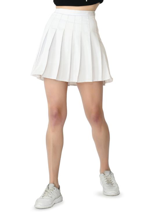 KLART Skirt with attached shorts | Skirt for Women | Pleated Skirt | Tennis Skirt | Mini Skirt | Girls Skirts | Midi Skirt | Short Skirt | Skort (White - Size 26 Inches /S)