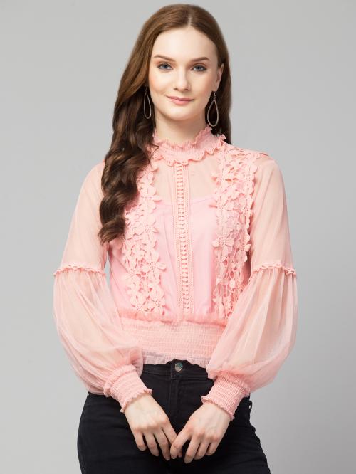 StylzIndia - Trendy Lace Net Tops - Pink - M